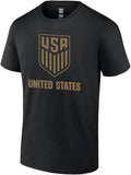 U.S. Soccer USMNT Official Men Black Soccer T-Shirt Side Gold Logo 4 Stars