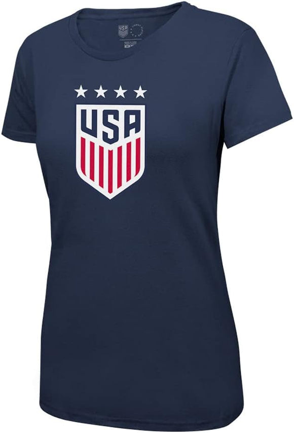 U.S. Soccer Federation USWNT Logo Adult T-Shirt Navy Logo 4 Star - Women Size