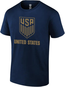 U.S. Soccer USMNT Official Men Navy Soccer T-Shirt Side Gold Logo 4 Stars