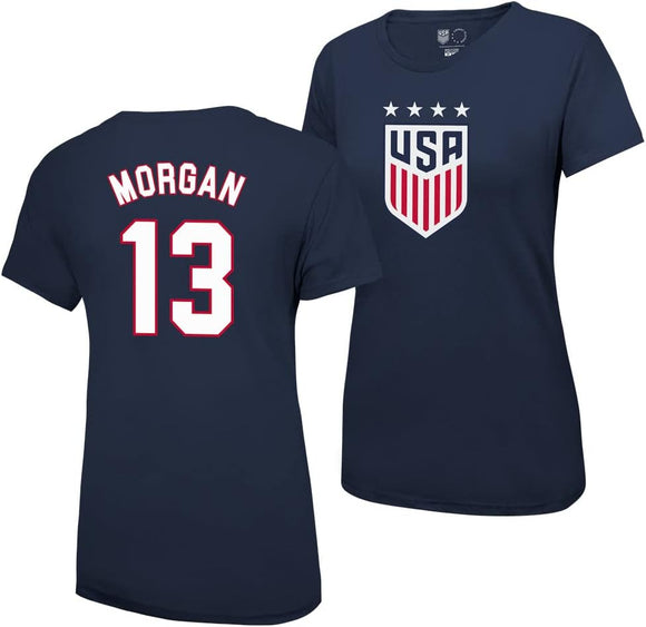 U.S. Soccer Federation USWNT Logo Adult T-Shirt Navy Logo 4 Star - Women Size - Morgan 13