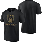 U.S. Soccer USMNT Official Men Black Soccer T-Shirt Side Gold Logo 4 Stars